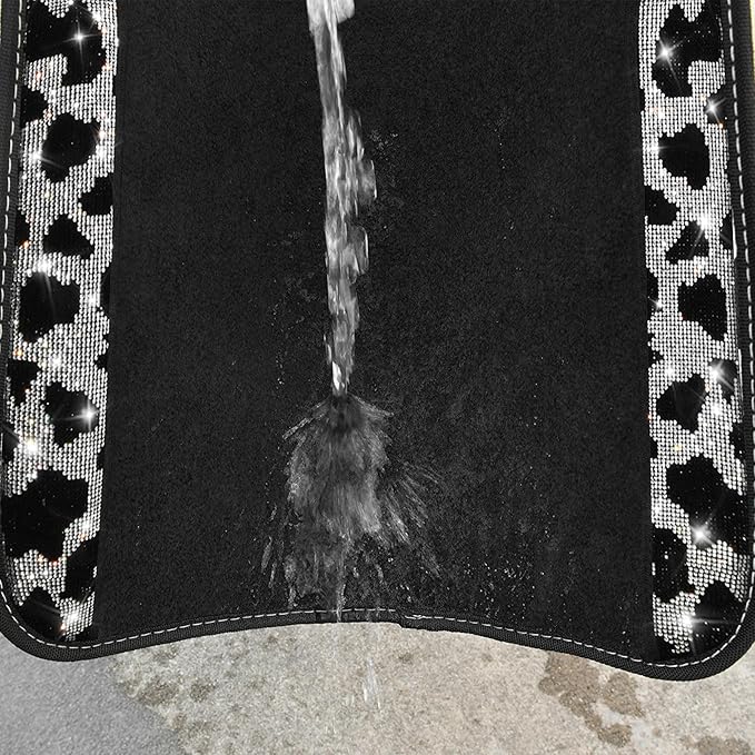 CAR PASS Bling Cow Car Mats Rhinestones Diamond Waterproof Floor Mat Crystal Sparkly Shining Glitter Carpet Anti-Slip PVC Heel Pad, Universal Fit Automotive SUV,Sedan,4pcs Girly Women, Cow Diamond