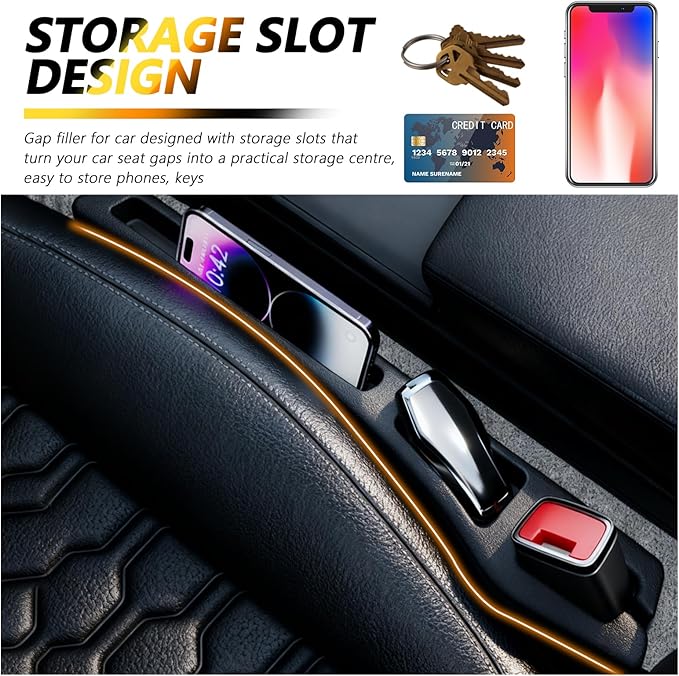 Junecarp 2PCS 2-in-1 Car Seat Gap Filler Organizer with Storage Slots,No Drop Car Gap Seat Filler for Storing Items,Universal in Between Cars Seats Catcher Cars Interior Accessories