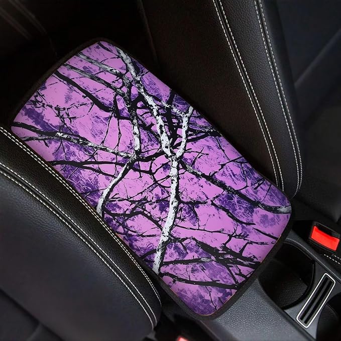 Car Center Console Cover Soft Comfor Auto Center Console Armrest Cover Auto Interior Protective Cover Universal Fit Most Cars, Purple Tree Camo