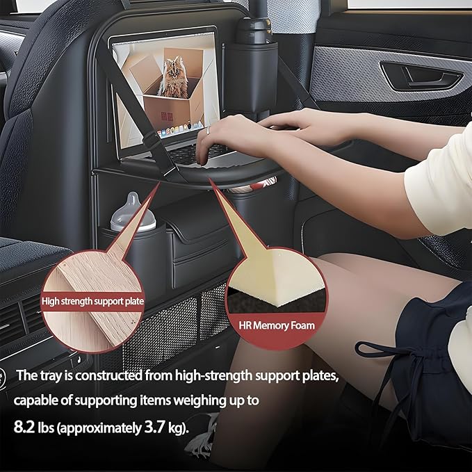 2 Pack Universal Foldable Car Backseat Organizer with Table Tray, Car Seat Back Protector with Touch Screen Phone Holder, Premium Leather Kick Mats with Storage Pockets Tissue Box (Black)