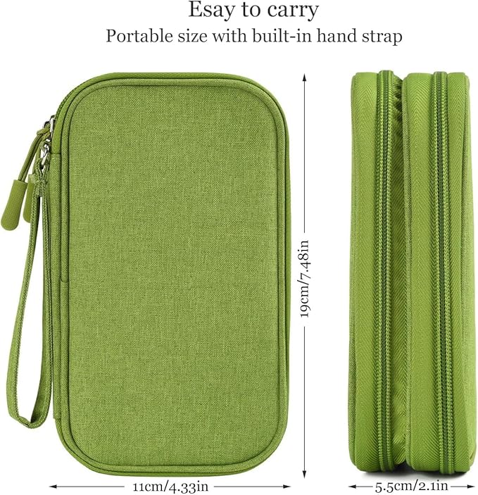 Electronic Organizer Travel Cable Accessories Bag, Electronic Organizer Case, Electronic Accessories Organizer Bag for Power Bank, Charging Cords, Chargers, Mouse, USB Cable, Earphones (Green)