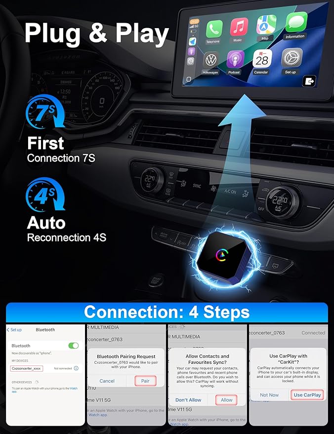 2026 Upgraded Mini Wireless CarPlay Adapter for Apple CarPlay & Android Auto, Plug & Play, Fast and Auto Connect, No Latency 2 in 1 Car Play Wireless Adapter for iPhone iOS 10+ & Android 11+