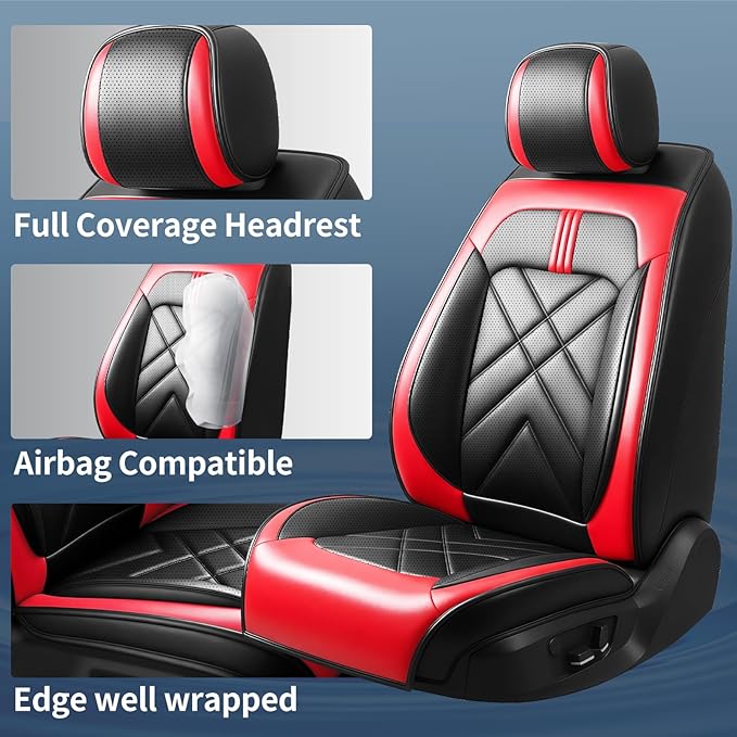 CX-7 Car Seat Covers Fit for Mazda CX-7 2007-2012, Full Coverage Premium Leather Waterproof Breathable Seat Covers, Automotive Seat Protectors, Airbag Compatible(Full Set Seats, Black & Red)
