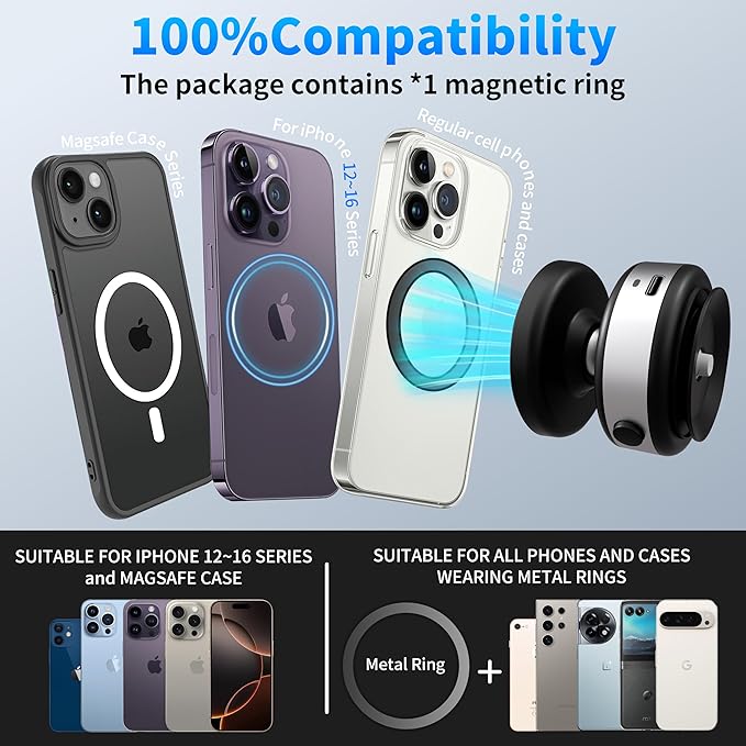 Electric Vacuum Magnetic Car Phone Holder, Automatic Suction, Effortless Release for Easy Storage, Suction Phone Mount Compatible with Magsafe iPhone and Android Case, Black
