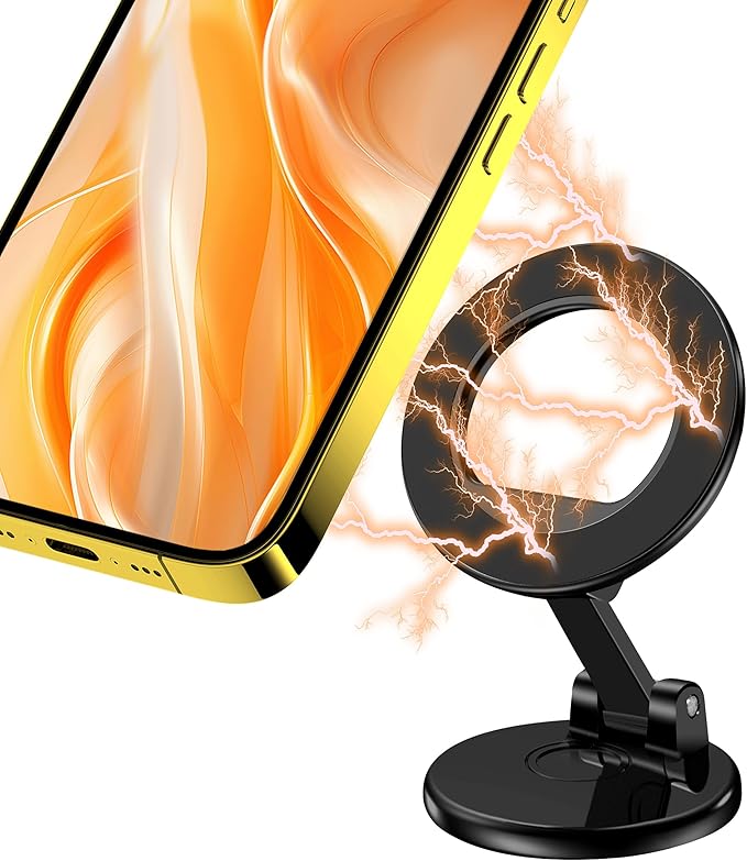 Magnetic Car Phone Holder, N55 Strong Magnets, 360° Rotation Dashboard Magnetic Phone Holder for Car, Folding Car Magnet Phone Mount for iPhone 16 15 14 13 Pro Max (Round-2)