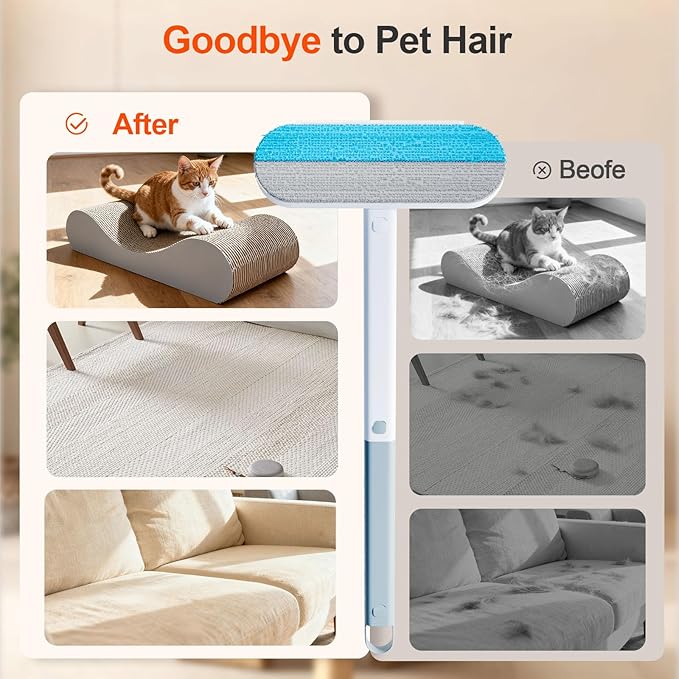 Pet Hair Removal Tool for Furniture, 3 in 1 Cat and Dog Hair Removal Tool, Suitable for Use on Furniture, Carpets, Clothing, and Bedding, Durable, Reusable, Washable, Grey, 1 Pcs