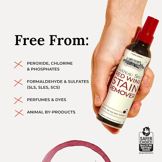 Chateau Spill Red Wine Stain Remover Spray - Wine Stain Remover for Clothes - Proudly Certified by the EPA Safer Choice Program - No Added Phosphates Portable Carpet Cleaner - 4 Fl Oz, Pack of 1