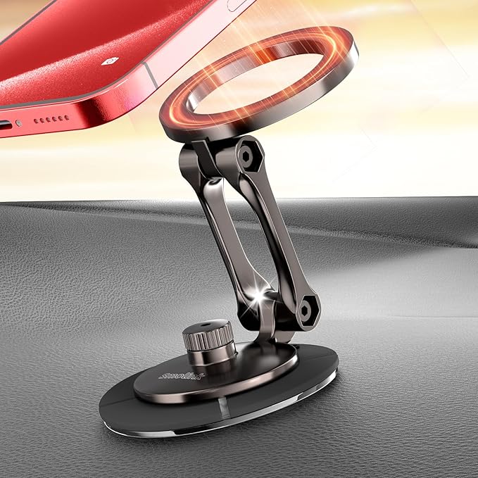 Smolink Tesla Phone Mount, All Metal Strong Magnet Magnetic Phone Holder for Car Dashborad and Tesla Model 3/Y/S/X, Foldable Hidden for MagSafe Car Mount Fit for iPhone All Phones, Red