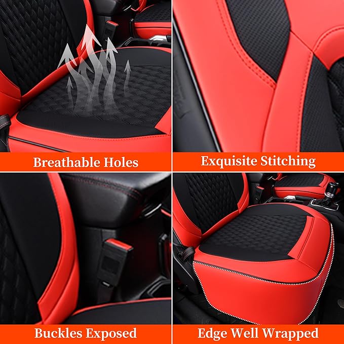 Coverado Seat Covers for Jeep Wrangler, Waterproof Leather Car Seat Cushion Full Set, Custom Seat Protector Fit for Jeep Wrangler JL 4-Door Sahara Sport Rubicon 2018-2024 (Red)