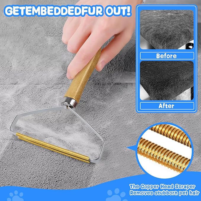 Pet Hair Removal Tool: 6 Pcs Dog Cat Hair Remover - Reusable Pet Hair Remover with Laundry Pet Hair Catcher - Portable Carpet Rake Scraper Fur Removal Tool for Rugs Car Mats Couch Furniture