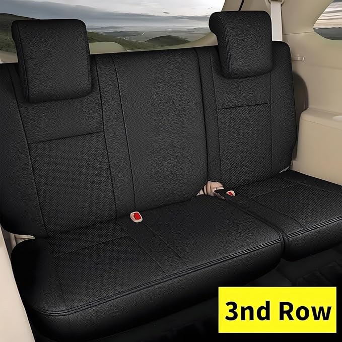 AOMSAZTO Custom Fit Seat Covers for Toyota Highlander 2014-2019 3-Rows 7 Seats, Second Row W/Captain Chairs Full Set Faux Leather Car Seat Cover Black