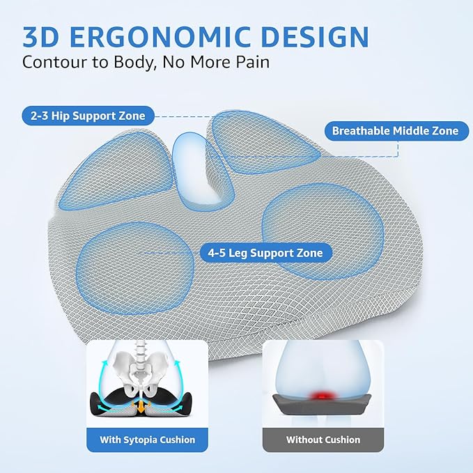 Sytopia Extra Large Office Chair Cushion, 19" x 17" Ergonomic Memory Foam Seat Cushion, Pressure Relief for Tailbone Pain, Sciatica & Hip Pain, Booster Pad for Sitting & Driving, Gray