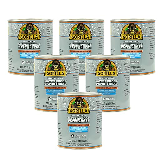 Gorilla Patch & Seal Liquid Rubber Waterproof Sealant, Crystal Clear, 32 Ounce (Pack of 6) - Seals Out Water, Air, and Moisture