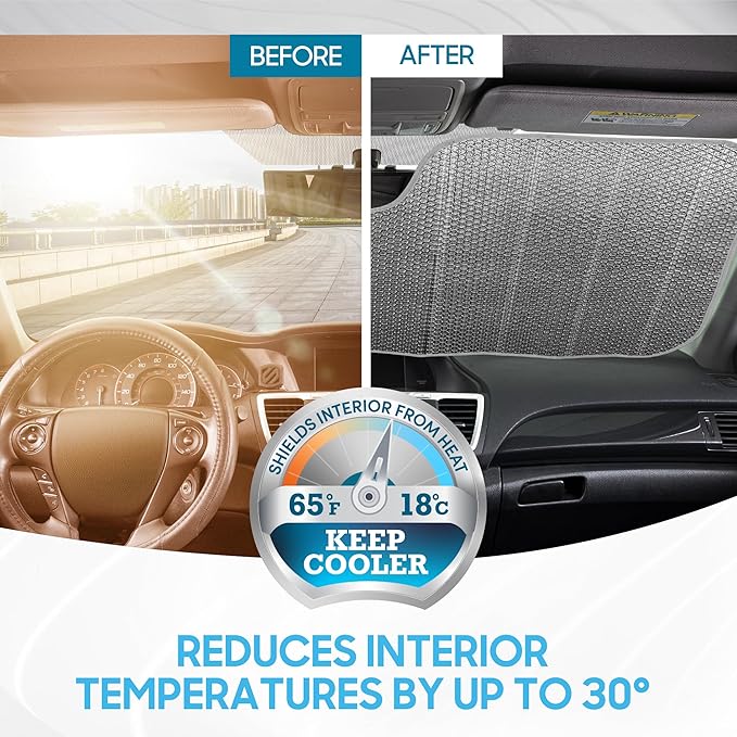 BDK Lavender Shine Car Windshield Sun Shade Accordion Folding Sunshade for Windshield Blocks UV Rays Sun Visor for Car Front Window Protector - Easy Setup Keeps Your Vehicle Cool - 58 x 27 inches