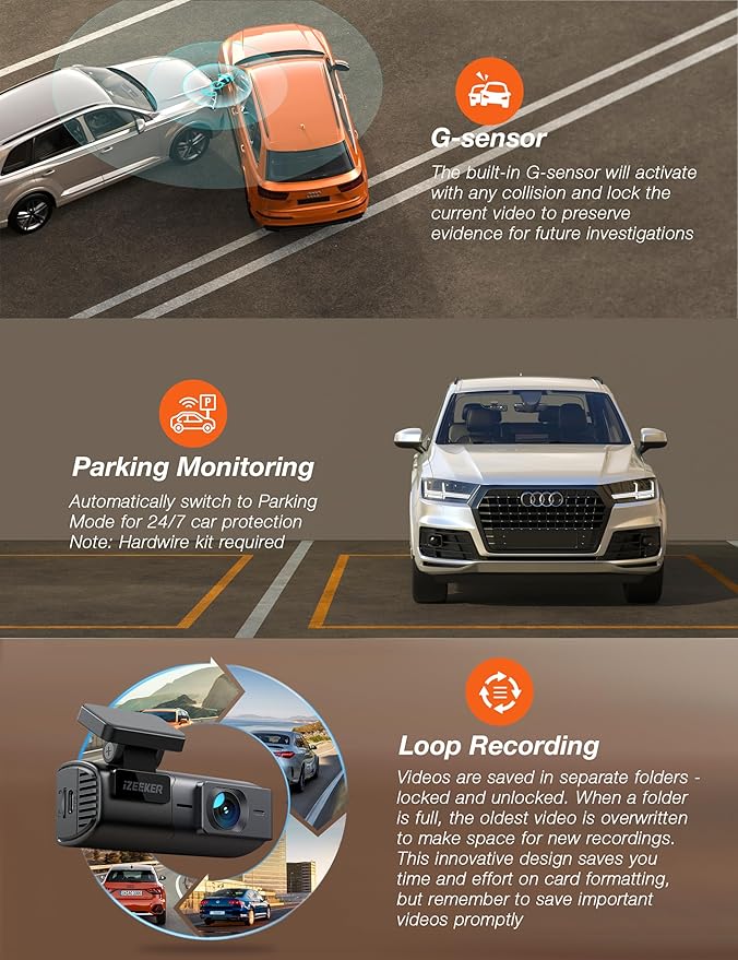 iZEEKER 2.5K Dash Cam WiFi Dash Camera for Cars, Mini Car Camera 1440P Front Dashcams with App, Free 32GB Card, Night Vision, WDR, G-Sensor, Loop Recording, 24H Parking Mode Supports