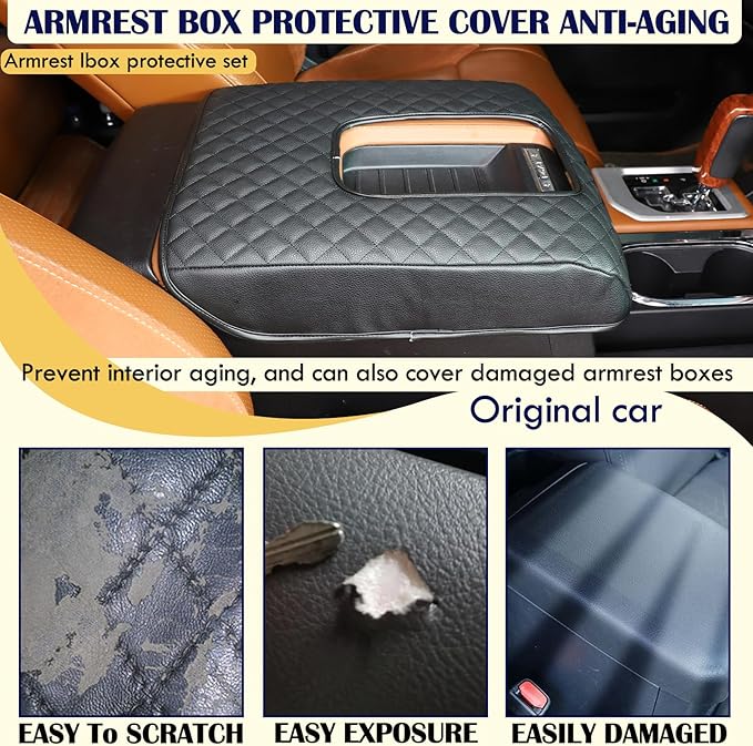 CHEAYAR Center Console Armrest Cover Kit,Console Armrest Cushion Automotive Customized Console Armrest Cushion, Fit for Toyota Tundra 2014-2020 Accessory Organizer Protector (Plaid - All Black)
