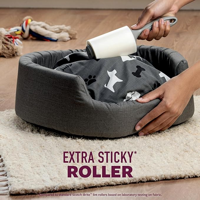 Scotch-Brite Pet Hair Pickup Extra Sticky Lint Roller,Designed for Removing Fur + Fluff on Couches,Clothes,Dog and Cat Beds,& More,95 Easy-Tear Adhesive Sheets Total (Pack of 4)