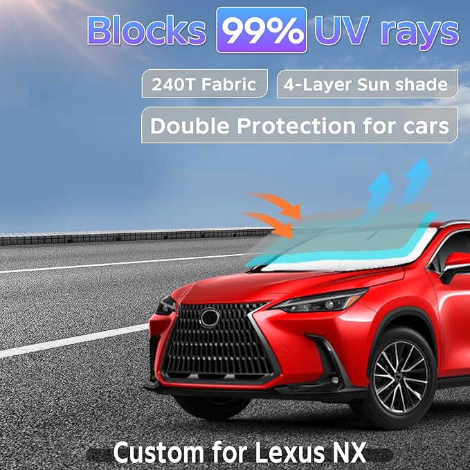 Sun Shade Sunshade for Lexus NX 2022-2026 NX250 NX350 NX350h NX400h+ NX450h+ Windshield Cover, 4-Layers Sun Screen Shield Protector 250T Silver Coating Sun Visor Foldable Window Shade Accessories