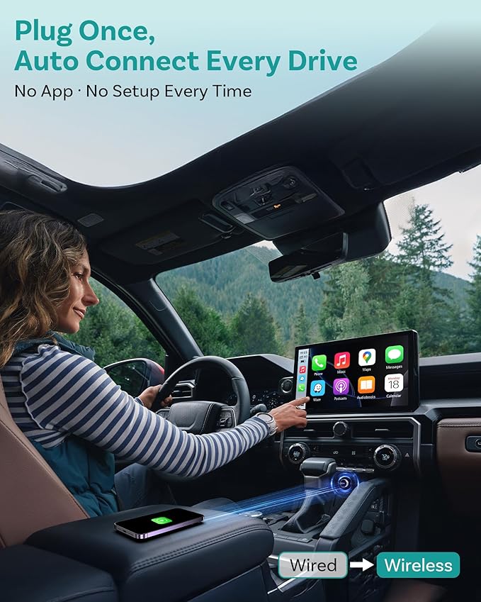 OTTOCAST Mini Tube Wireless CarPlay Android Auto Adapter 2026, Cut The Cord, Zero Lag 5GHz WiFi, Plug & Play for Factory Wired Apple CarPlay