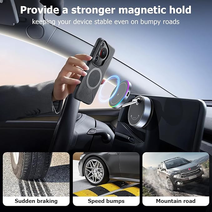 MagSafe Car Mount Charger 15W, Magnetic Wireless Car Charger with Vacuum Suction Cup, Strong Magnet Phone Holder for Dashboard, Compatible with iPhone 12-17 Pro Max & Android