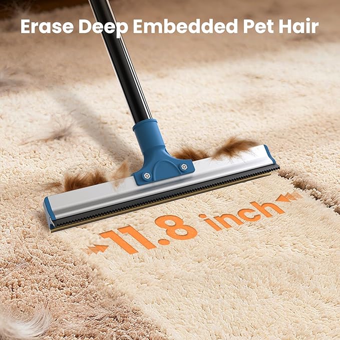 4-in-1 Pet Hair Removal Tool Set - Dual-Head Carpet Rake & Floor Scraper, Small Carpet Scraper, Pet Hair Glove, Matted Hair Rake for Dogs & Cats, Multi-Scene Pet Supplies for Sofa, Carpet, Floor,Blue