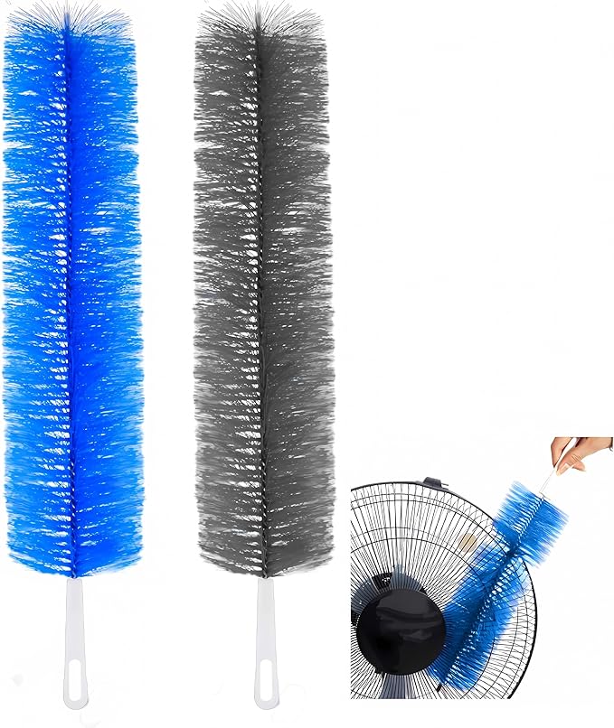 Fan Cleaner Brush，Fan Brush Cobweb Duster Microfiber Duster Ideal for Ceiling Duster, Air Vents, Curtains，Cleaner for Box （2PCS） (Grey)