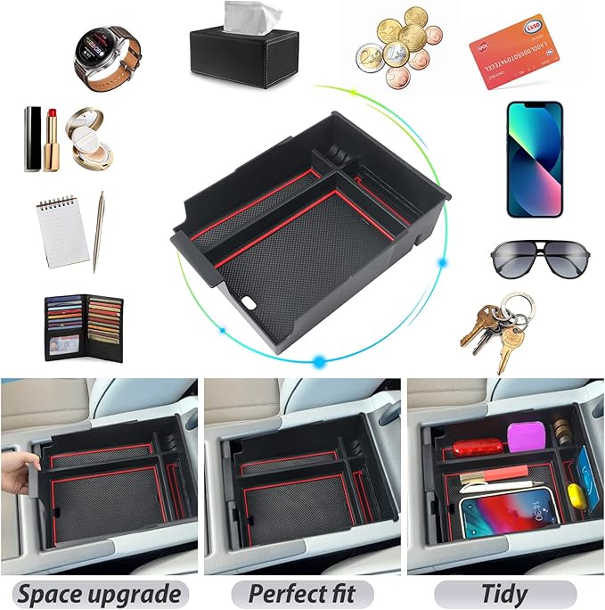 SKTU for 2023 2024 2025 Hyundai Palisade Center Console Organizer 2023 2024 2025 Palisade Console Tray 2024 2025 Palisade Storage Box Hyundai Palisade 2023 2024 2025 Accessories with Coin Holder (Red)