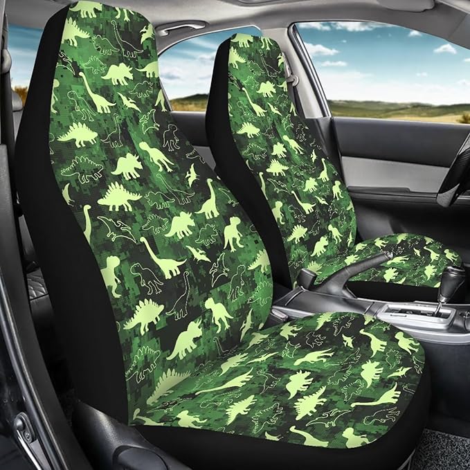 Cartoon Dragon Print 2Pcs Car Seat Cover Set Front Auto Inteior Decorative for Women Men Comfortable Drive Seat Covers Universal Fit for SUV,Van,Truck,Sedan