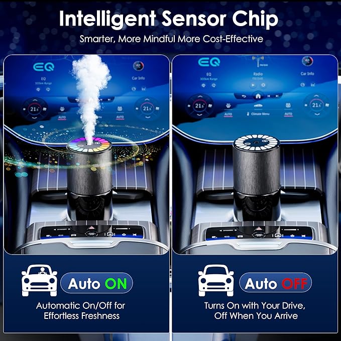 Car Air Freshener, Smart Car Air Freshener, Music-Synced RGB Ambient Lights with Auto On/Off, 150ml, Suitable for Cars, Homes, Offices, Bedrooms (Oceans)
