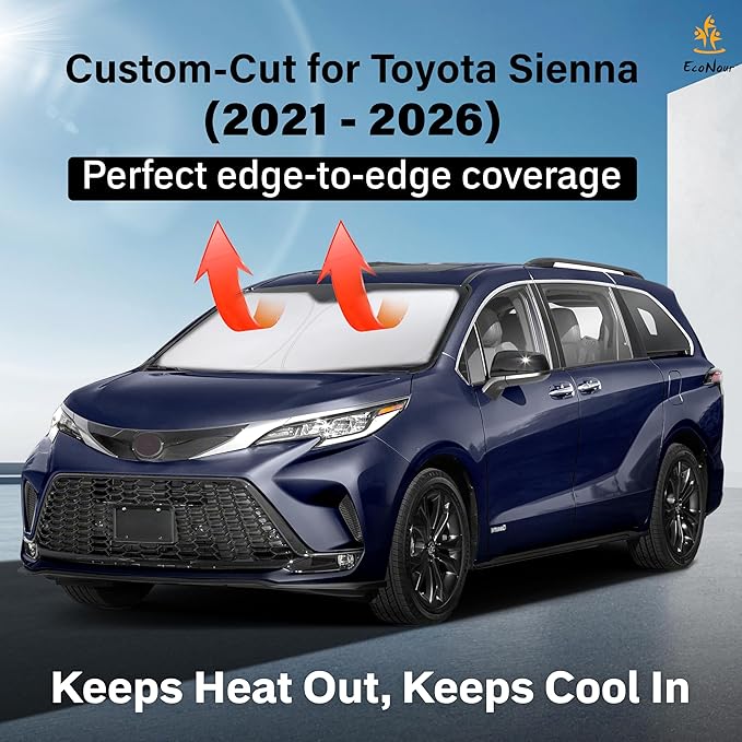 Toyota Sienna EcoNour Car Windshield Sunshade 2021-2026 - 240T Polyester Material Cars Sun Visor Reflector Blocks UV Rays - Foldable Sunshade Interior Protection Accessories