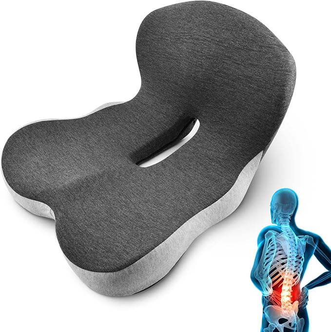 Memory Foam Seat Cushions for Office Chair, L-Shaped Integrated Seat Cushion with Back Support, Seat-Cushion for Tailbone Protection fo-r Long Sitting & Driving(Color:Grey)