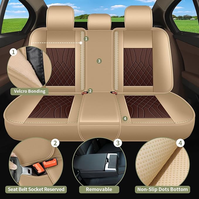Breathable Car Seat Covers for Toyota RAV4 RAV-4 Hybrid 2026 2025 2024 2023 2022 2021 2020 2019 2018 2017 2016 2015 2014 2013, Perforated Leather Full Set for Toyota RAV4 Accessories (Beige&Brown)