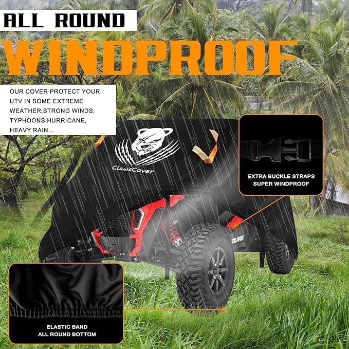 UTV Cover 2-3 Seaters Waterproof Outdoor,Side by Side Cover,Thickened 420D Oxford Cloth All Weather Protection,Compatible with Polaris Ranger RZR Can-am Defender Kawasaki Mule Honda Pioneer,130x58x73