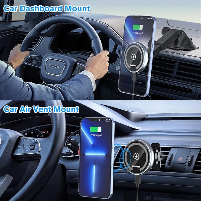 MAGJIEYX for MagSafe Car Mount Charger, Fast Charging 15W Wireless Magnetic Phone Holder [N55 Strong Magnets] Work for iPhone 17 16 15 14 Plus/Pro Max for Dashboard/Vent/Windshield Gary