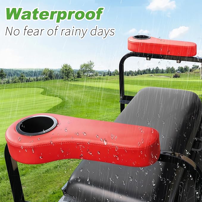 10L0L Golf Cart Rear Seat Kit Arm Rest Set with Cup Holder for Yamaha EZGO Club Car Golf Cart UV-Proof Coating Long Lasting, No Drilling Kits Include