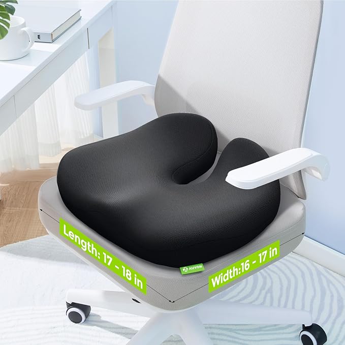 AUVON Multi-Layer Gel Seat Cushion for Ideal Support & Softness, Cooling Memory Foam Office Chair Cushion for Hemorrhoid, Sciatica & Tailbone Pain Relief, Anti-Slip Back Seat Pillow