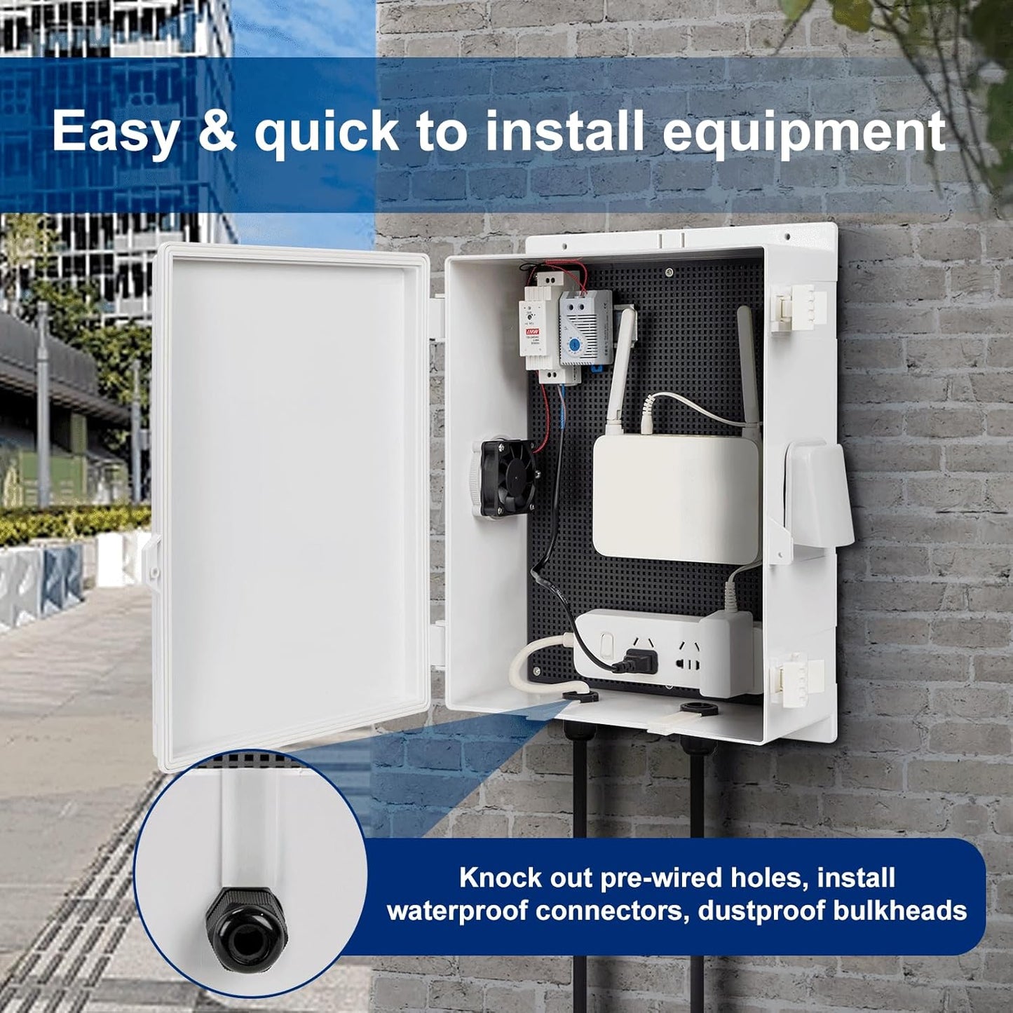 Outdoor Electrical Junction Box, ABS Water Resistant Enclosure with Internal Mounting Panel & Hinged Cover (16"H* 12"L* 5.9"W & Thermostat)
