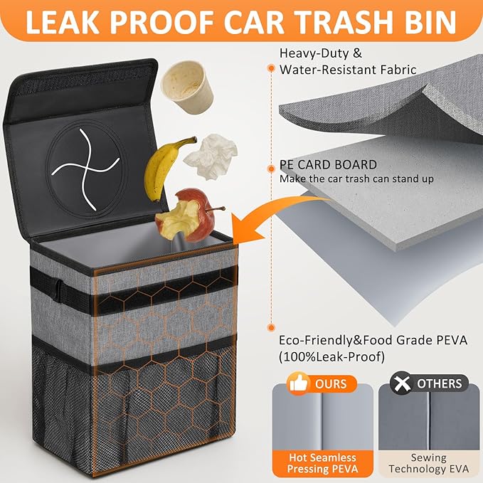 Vankor Car Trash Can Trash Bag Bin Hanging Waterproof Automotive Car Garbage Cans Leak Proof Vehicle Trash Can Grey