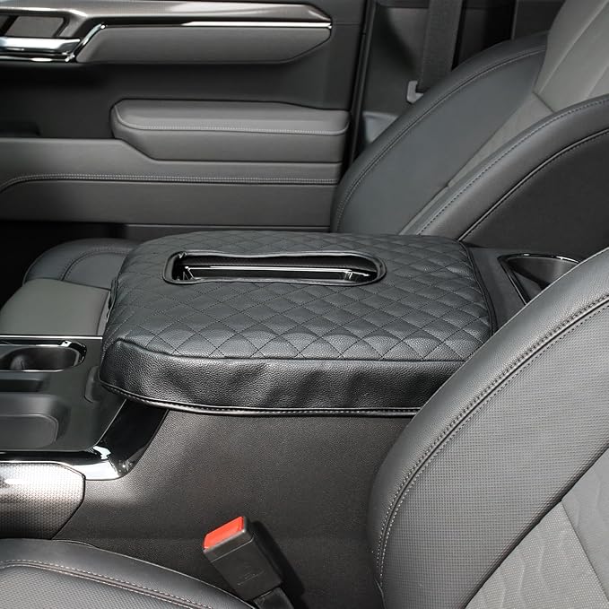 Armrest Pad Cover, Center Console Cover Leather Cushion Pad Compatible with 2019-2023 Chevy Silverado & GMC Sierra, Black