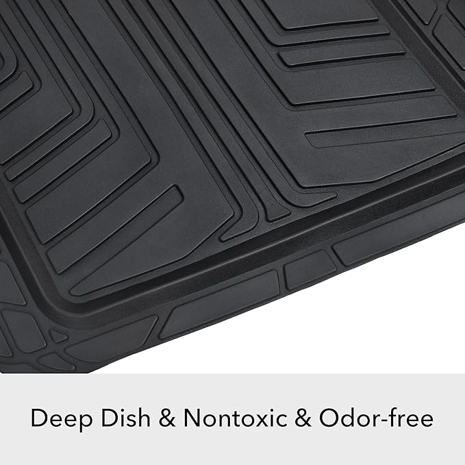 Amazon Basics 4-Piece Premium All-Season Anti-Slip Rubber Floor Mats, All Weather Protection for Cars, SUVs and Trucks, Universal Trim to Fit, Black