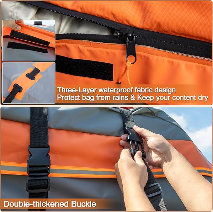 X AUTOHAUX 1000D PVC Waterproof Car Roof Bag Rooftop Cargo Carrier Bag Luggage Carriers for Cars with or without Rack Anti-Slip Mat 6 Door Hooks Set Gray - 20 Cubic Feet