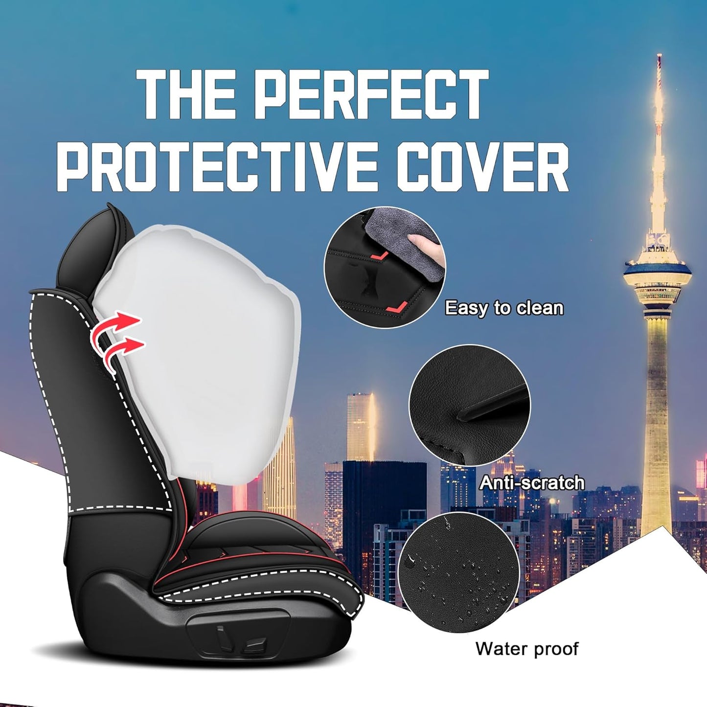 Car Seat Covers for Chrysler Pacifica 2004-2025, Stylish Sport Seat Cover, Premium Nappa Leather Car Seat Cover. Automobile Seat Covers Sets.(Standard 5 Seats/Black)