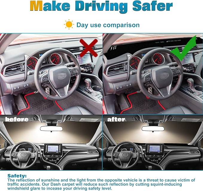 x xotic tech Center Console Dashboard Mat Pre-Cut Non-Slip Sunshield Sun Glare Protector Dash Carpet Pad Black Cover Compatible with Toyota Camry 2018-2024