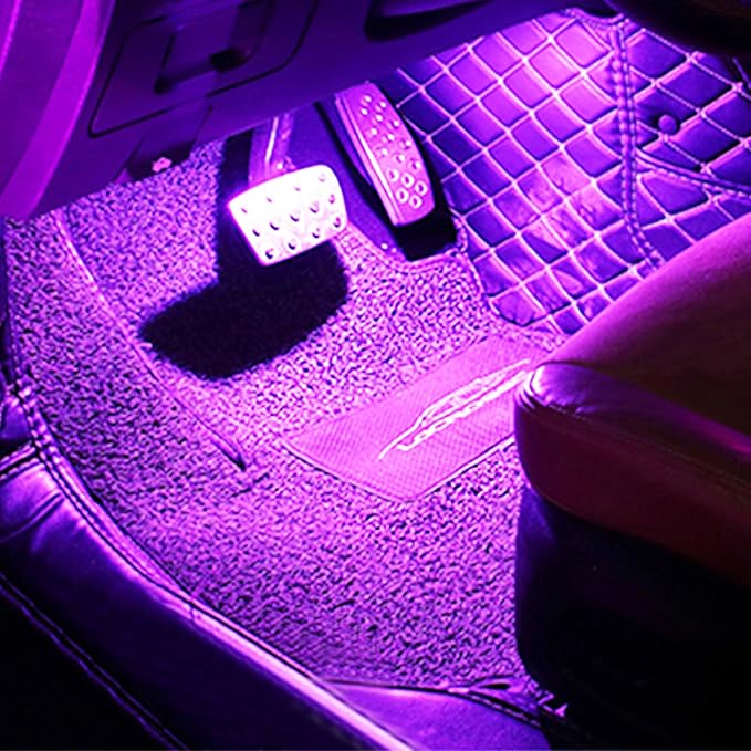 Car Interior Ambient Lighting RGB 64 Colors Multicoloured Music Car Footwell Lighting Kit with Cigarette Lighter and App Microphone, 12V-24V 1W