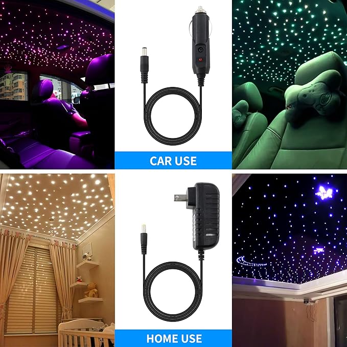 ATOKEE 16W Fiber Optic Lights 300pcs 0.03in 6.5ft, Sound Activated Starlight Headliner Kit Star Lights for Car Ceiling Décor with 28-Key RF Remote/Bluetooth APP