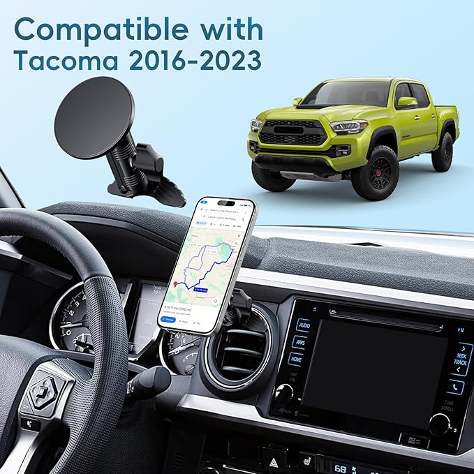 Upgraded Vent Magnetic Phone Mount for Tacoma 2016 -2023 and 2014-2021 Toyota Tundra, 3rd Gen Tacoma Cell Phone Cradles with Full Metal Arm 20x Super Strong Magnet Phone Holder Fit for All Smartphone