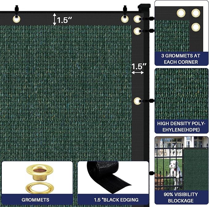 Windscreen4less Privacy Fence Screen Heavy Duty Windscreen Fencing Mesh Fabric Shade Net Cover with Brass Grommtes for Outdoor Wall Garden Yard Pool Deck, 8'x46' Green