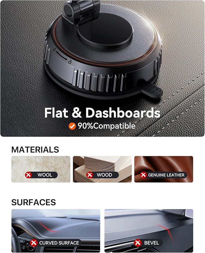 Miracase for MagSafe Car Mount[3600gf Strong Magnet & 89+LBS Suction Base]Vacuum Magnetic Phone Holders for Your Car, 360° Adjustable Dashboard & Windshield Mount with Dash Accents for All Smartphones