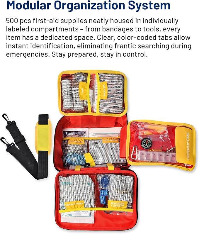 500 PCS First Aid Kit for Travel Camping Car Home Businesses, Well-Organized Emergency Kit, Survival Trauma First Aid Kits for Home College Dorm Essential Supplies