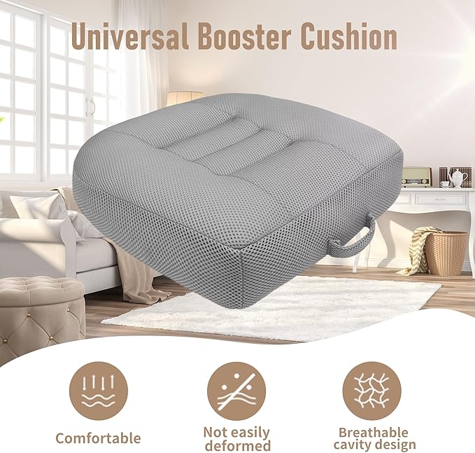 15.7x15.7 inch Adjustable Thicknes Universal Booster seat Cushion Portable Design Breathable mesh Design Improve Vision Improve Sitting Posture Stress Relief Driving Office Family Outdoor-Gray